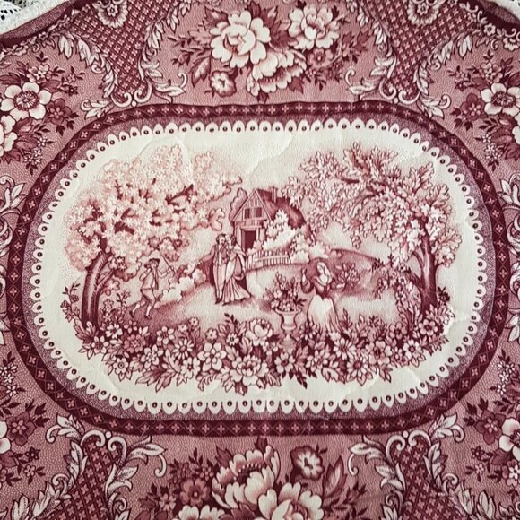 4pc Vintage Oval Quilted Toile Fabric Placemats Set - Picture 2 of 11